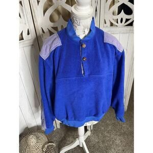 Vintage Cabela’s Sweater Blue Elbow Shoulder Pads Sydney Nebraska Size L XL